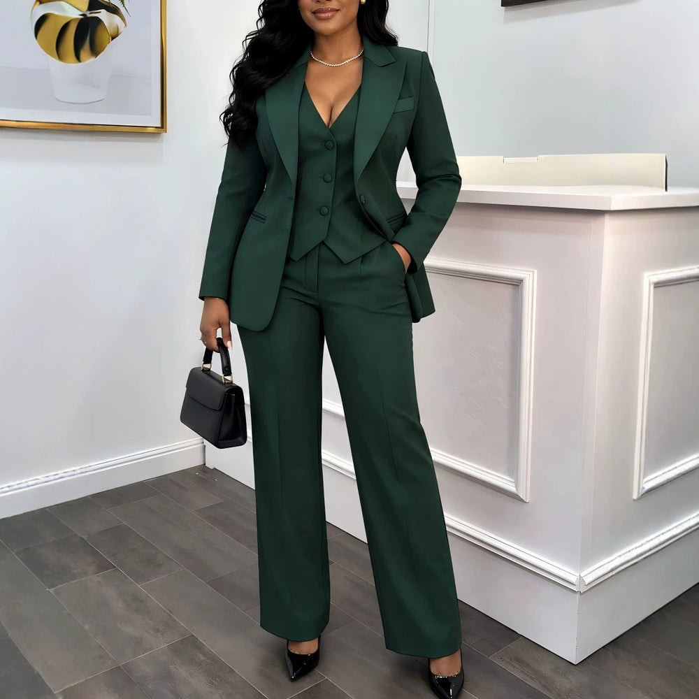 Autum new work clothing style long sleeves suit straight-leg pants vest three-piece set three-piece sets