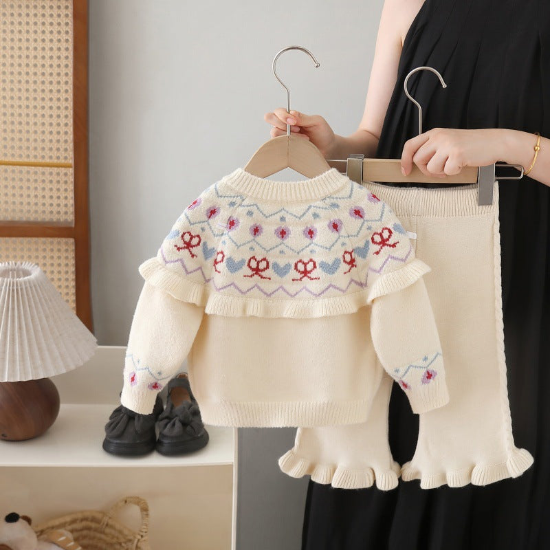 Girls' knit cardigan and sweater set - new autumn  collection - two-piece outfit for little girls