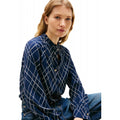 Amazon fashion blue plaid long-sleeve shirt for women,  spring new arrival, stylish and elegant loose-fit top