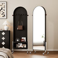 Full-length mirror, movable mirror, medieval style storage magazine rack, floor mirror, home storage bookshelf, rotating full-length mirror