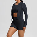 cloud-feel brushed short-sleeved sports zipper outwearflap pocket pants shorts hip-lifting fitness yoga wear three-piece set