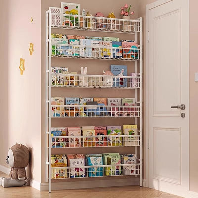 Kitchen door rear storage rack floor-standing punch-free wall-mounted bookshelf iron shelf wall space-saving ultra-thin storage rack