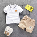 Kids' summer cotton linen short-sleeve set: boys' cartoon deer print shirt, korean style casual two-piece outfit - cross-border wholesale
