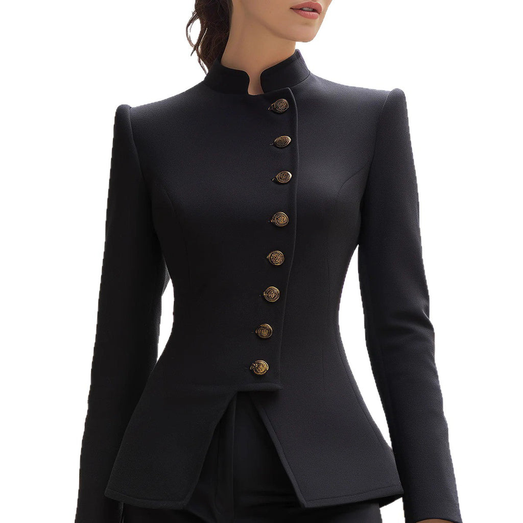 European and American  independent station   2025 autumn new women's elegant turtleneck button blazer
