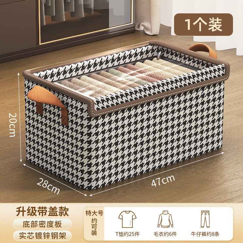 Qiandongge steel frame storage box, drawer type transparent with lid, clothing can be layered storage basket, dormitory sorting storage box