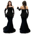 C7299 cross-border   fashion women's sexy bandeau see-through lace maxi dress two-piece set