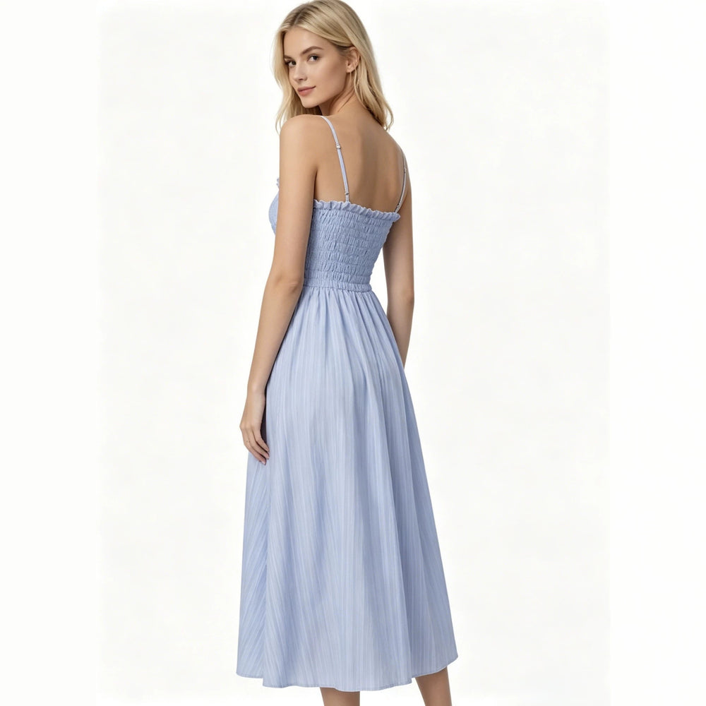 cross-border fashion blue and white striped summer new bandeau cami dress