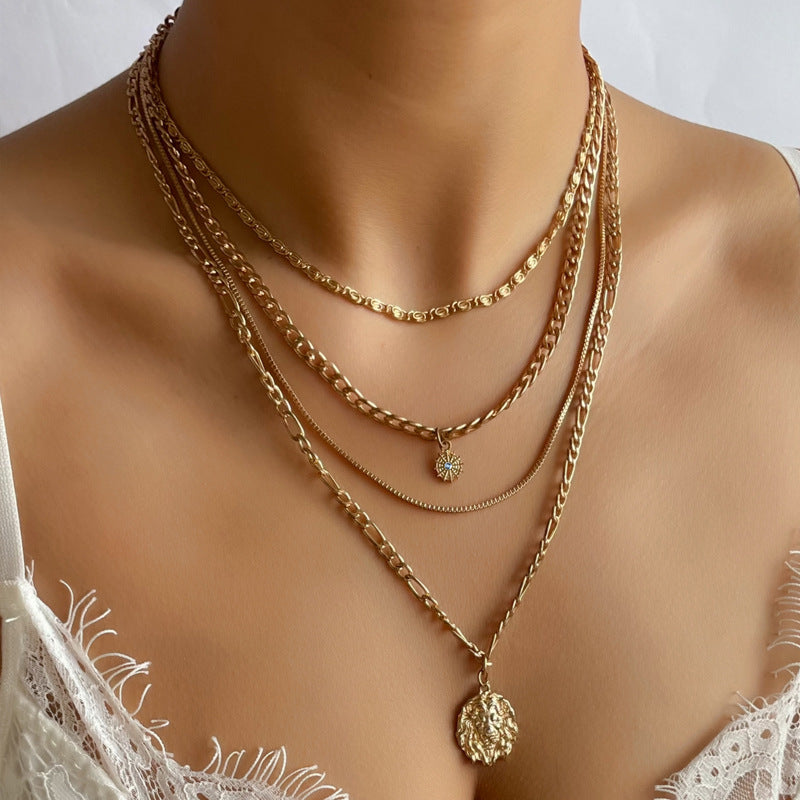 Wholesale alloy round pendant necklaces - european & american style, rhinestone embellished, unique round disc design, long layered necklace, choker