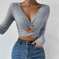 cross-border women's fashion: sexy v-neck tee - autumn/winter cropped slim-fit top with a touch of flair