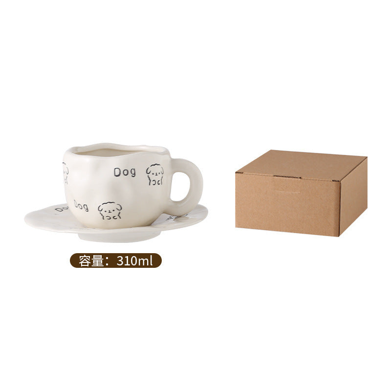 Hand-painted ceramic coffee cup and saucer set - unique gift mug - creative niche gift - high-value handcrafted cup