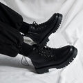 Side zipper martin boots 2026 spring new black height increasing thick sole british style motorcycle high top leather shoes workwear shoes