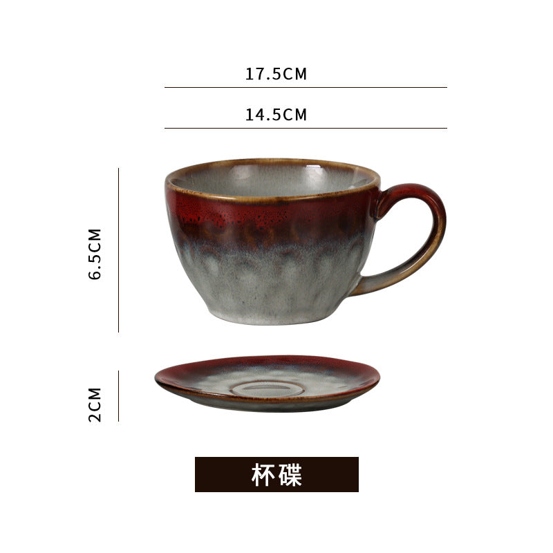 Japanese retro kiln-change ceramic coffee cup and saucer set - large capacity, premium feel mug for milk and beverages