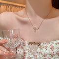 Early spring zircon flower titanium steel necklace for women accessible luxuryniche styleins pink flower clavicle chain forest style fashion necklace