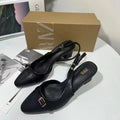 Za new 2024 european and american fashion chunky heel square toe low-cut hollow-out back strap buckle fashion sandals for women