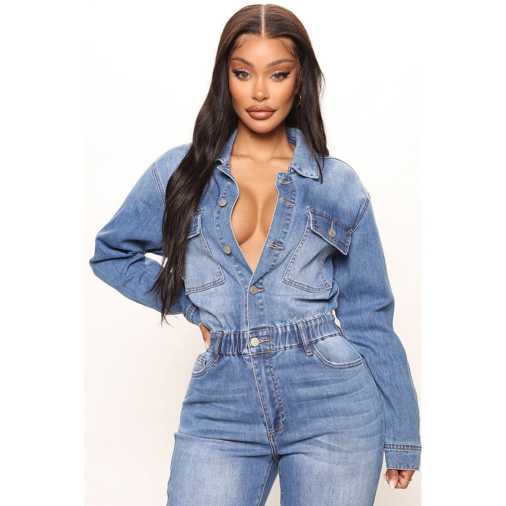 Hot-selling european and american women's jumpsuits: new styles,  bestsellers, washed denim, trendy long-sleeve rompers