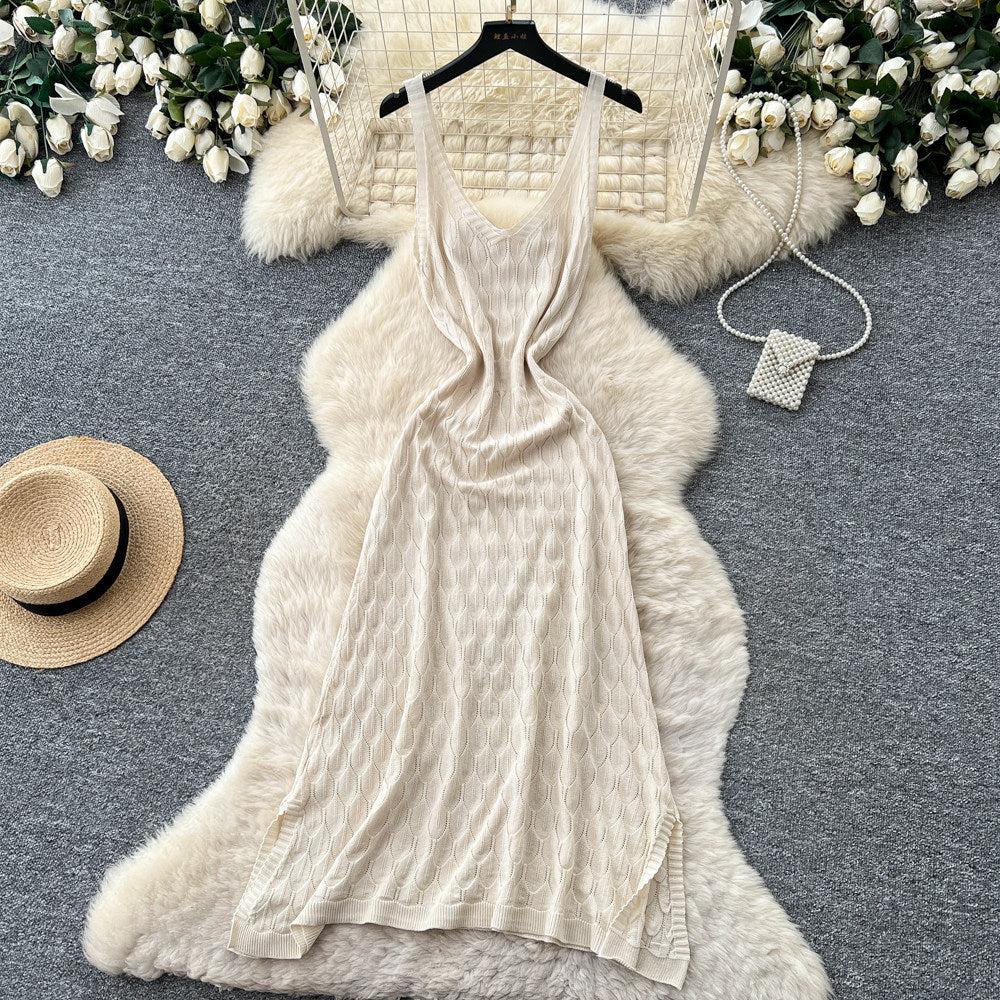 Vacation style cut outknitting low-cut suspender dress for women summer sleeveless slimming look a-line skirt work clothing socialite style
