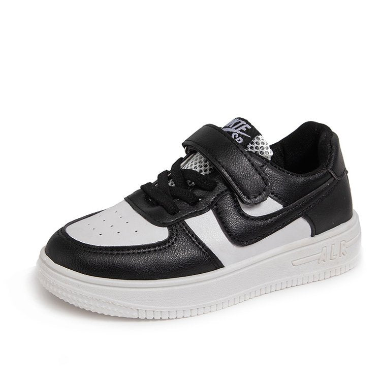 Children's white shoes spring and autumn boys white sports shoes primary school students school flat girls shoes Velcro white shoes