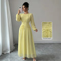 European and american cross-border  french long gown - round neck, loose fit, lantern sleeves, soft korean style, overseas fashion