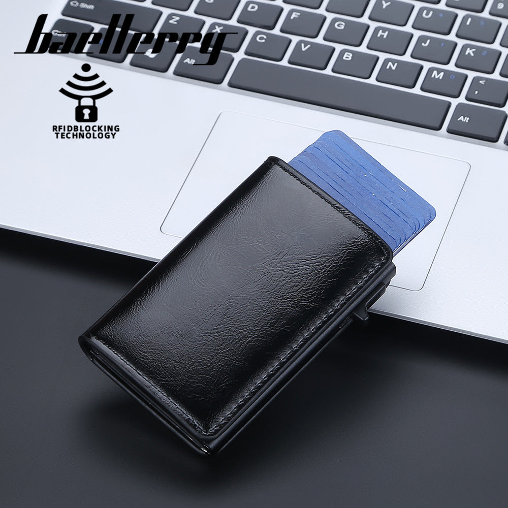 Baellerry's new men's card bag, European and American multi-card space side push aluminum box card cover, anti-theft brush, small card clip wholesale