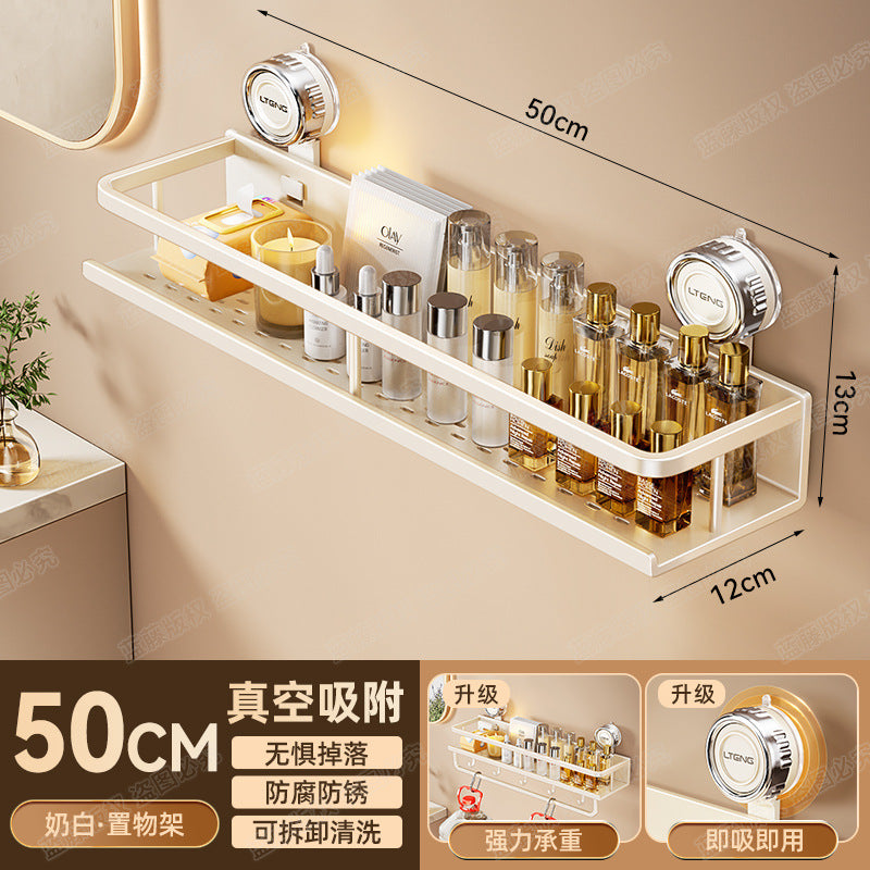 Space aluminum bathroom suction cup rack, wall-mounted non-punching bathroom towel rack, washstand, multi-functional storage