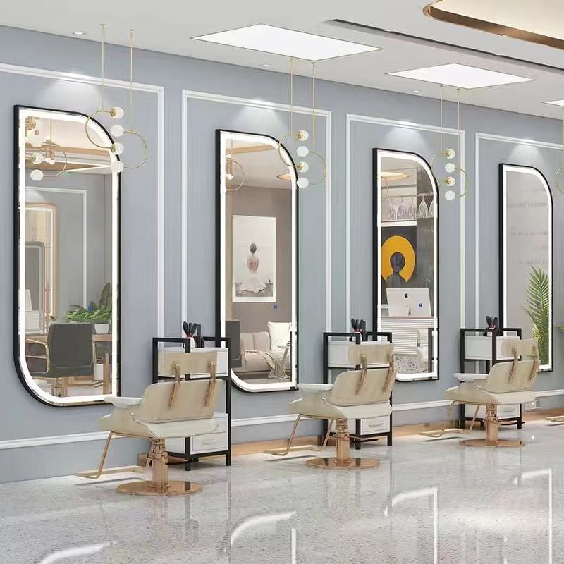 Hairdressing shop popular mirror wall-mounted hairdressing mirror table single-sided light mirror wall-mounted hair salon led mirror special smart