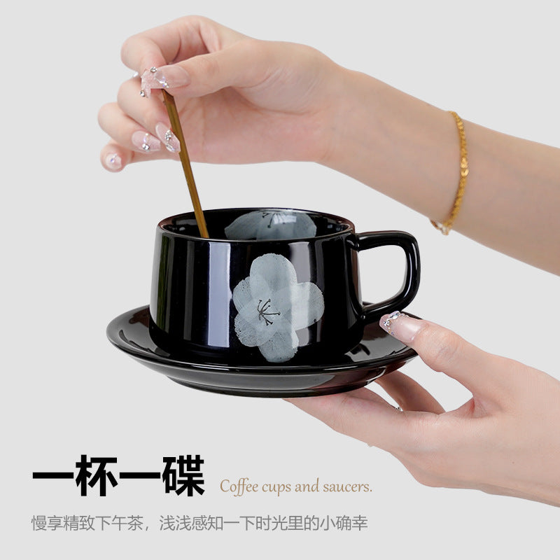 Stylishretroclassy underglaze coffee cup and saucer niche style hand gift ceramic mug office milk coffee cup