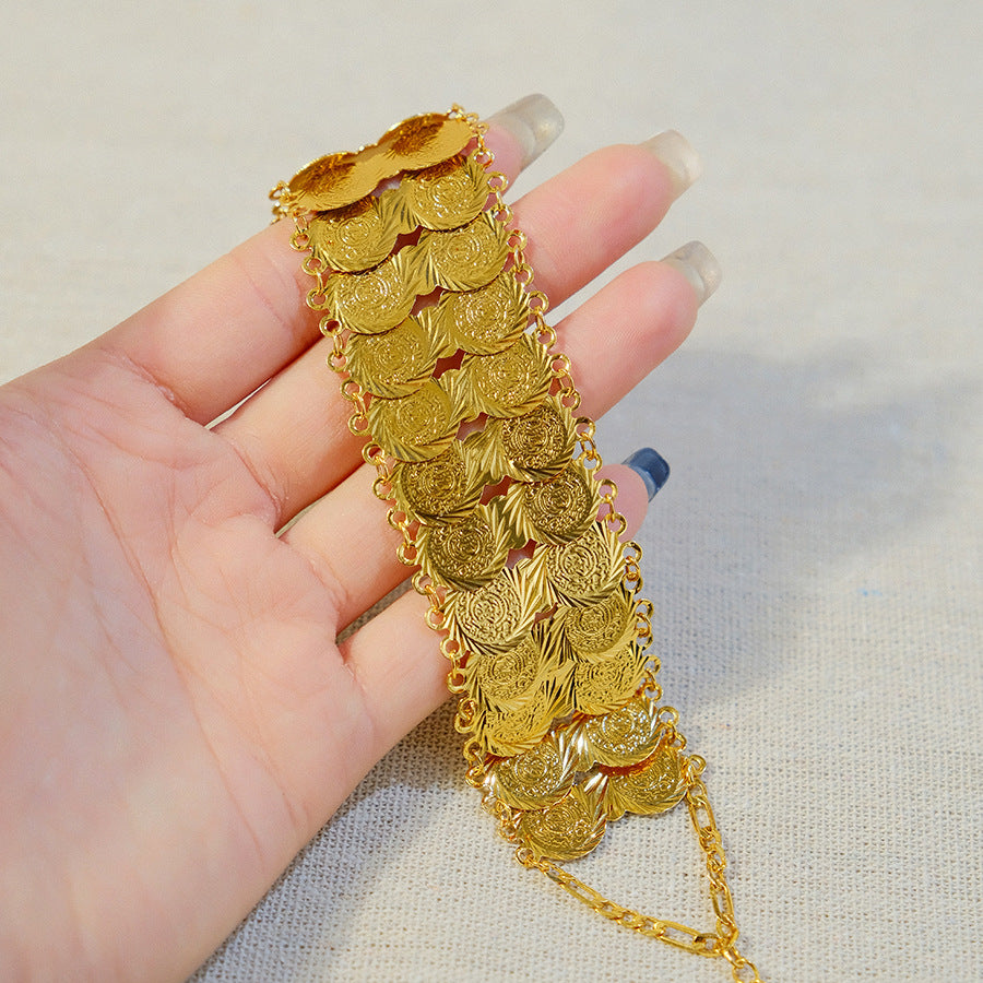 middle eastern luxury coin 3cm bracelet gold-plated copper jewelry accessories bridal wedding birthday gift