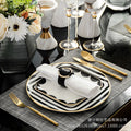 Minimalist nordic gold-trimmed western dinner plate creative tableware ceramic model room club steak plate black and white geometric set
