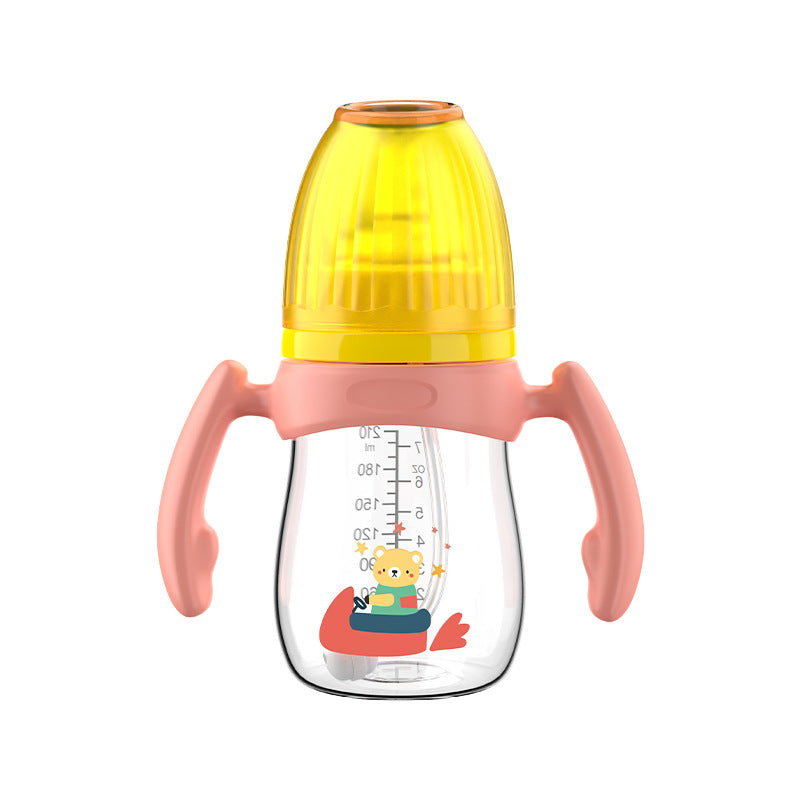 English boxed baby bottle baby wide diameter anti-choking and anti-flatulence PP bottle with handle and straw bottle