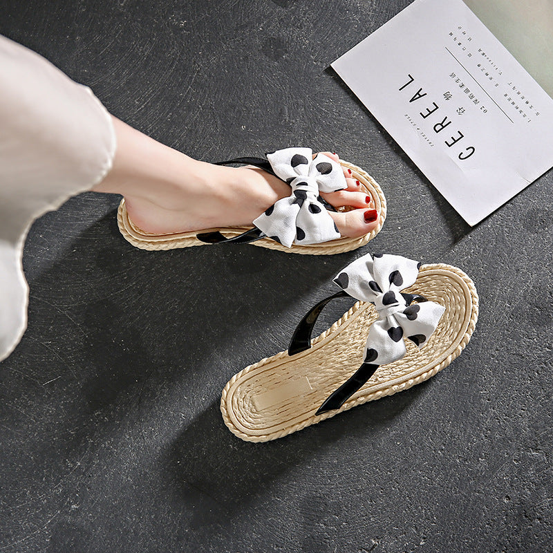 Women's summer fashion flip-flops: outdoor wear, bow detail, indoor slippers, beach sandals, non-slip thong sandals