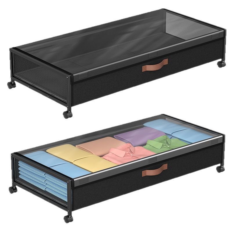 square bed bottom rack under bed clothing shoes quilt book storage box wheeled mobile trolley