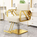 Reinforced armrest white leather 2 stainless steel gold square plate