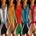 Amazon  hot selling european and american women's clothing sexy women's cut out see-through lapel knitting shorts suit