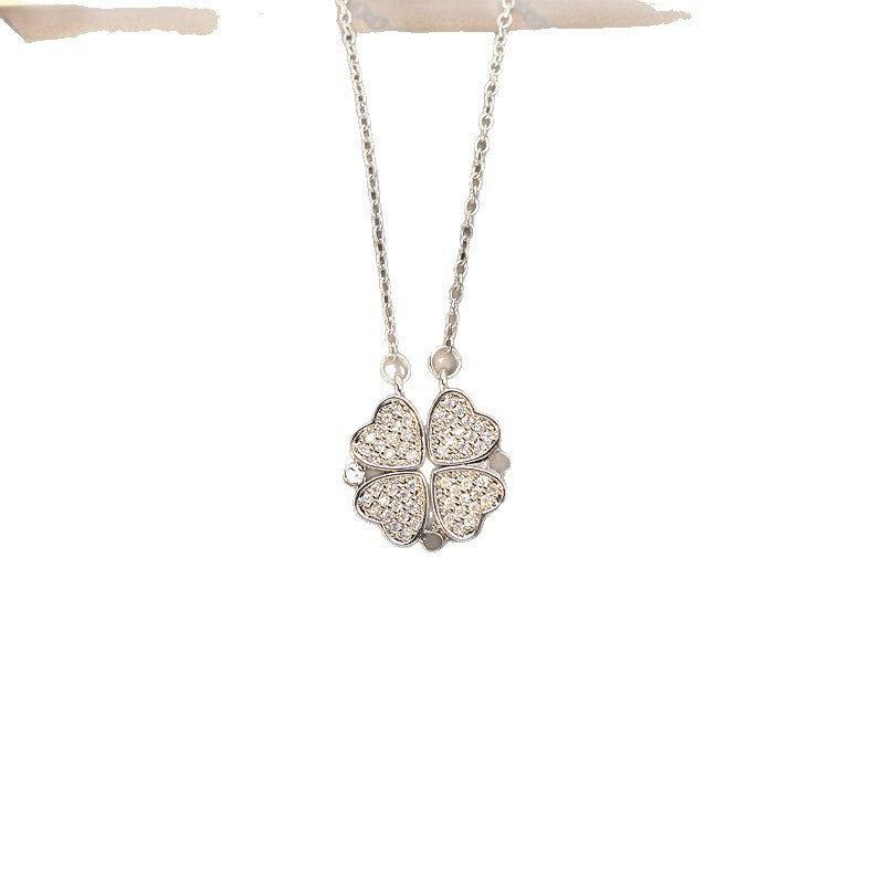 Copper inlaid with zirconium, a popular model with multiple diamonds, heart four-leaf clover necklace for women, niche stylefashionaccessible luxury clavicle chain jewelry
