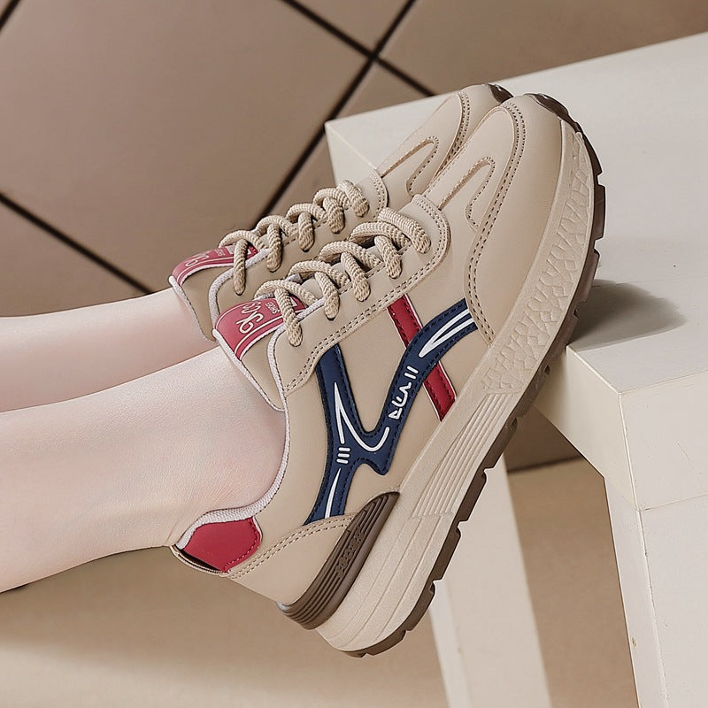 Export cross-border plus size leather sports dad shoes new arrivalk-styleeasiest for match running flatsnon-slipcasual shoes for women