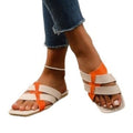 Exportplus size color matching outwear beach sandals women's summernew arrival square toe cross strap cut out flip flops