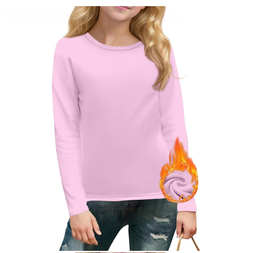 cross-border  autumn/winter new children's long-sleeve crew neck solid color everyday casual fleece-lined t-shirt top