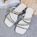 Chunky heel square toe rhinestone thong sandals - women's  summer new arrival - unique silver high-end roman style outdoor wear