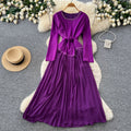Korean style red long-sleeved a-line bodycon dress - women's spring/summer commute-friendly, slimming, pleated maxi skirt