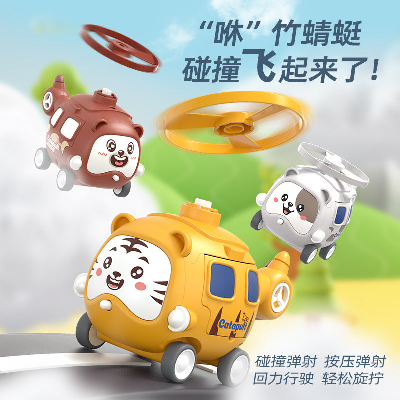 cartoon bamboo dragonfly flying saucer kids toys car pull back collision ejection car airplane baby toys batch