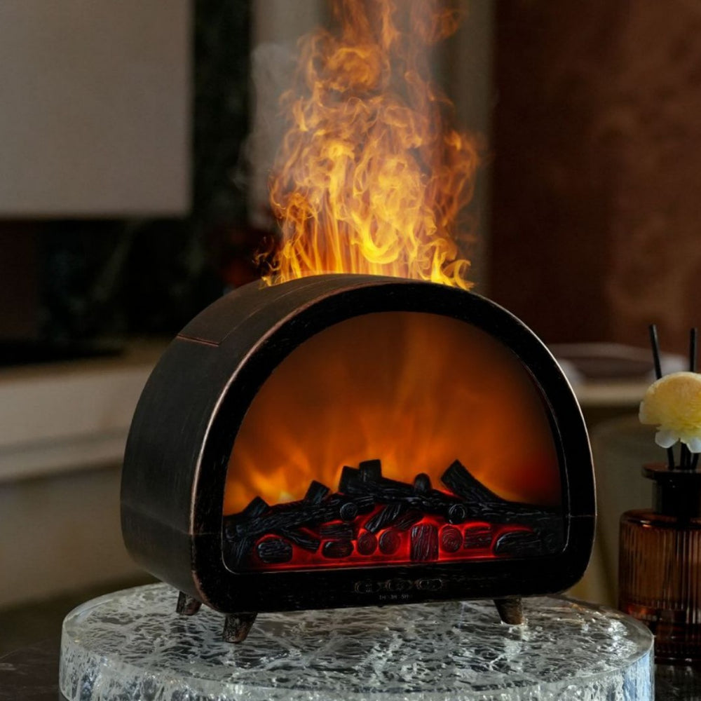 European and american retro copper fireplace aroma diffuser - cross-border bestseller, desktop fragrance machine, home use carousel colorful flame humidifier