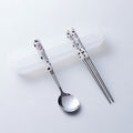 Portable storage cutlery set - cute cow design stainless steel children's dinnerware set: fork, spoon, and chopsticks