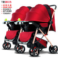 Twin stroller - lightweight, high-view, portable, convertible (sitting/reclining), detachable, double baby stroller, foldable, universal fit
