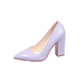 Plus size patent leather party pumps 2026 korean style all-season candy color pointed toe low-cut chunky heel women's single shoes