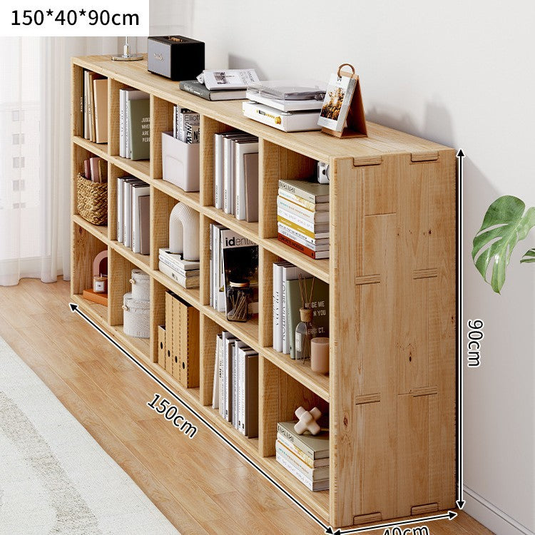 Solid wood bookshelf shelf floor-to-wall combination lattice cabinet living room kindergarten storage low household bookcase