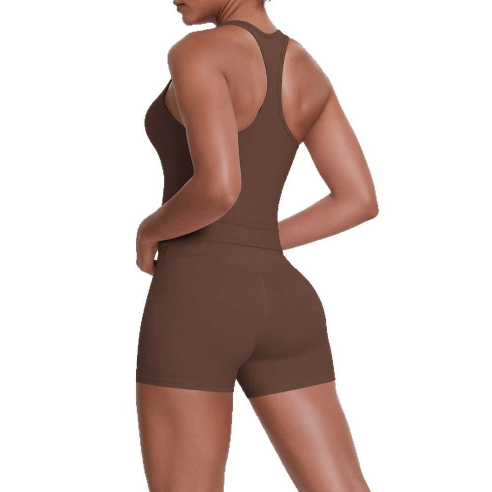 New arrival cross-border double-sided brushed pure color tight i-shaped back sports intimates running fitness yoga suit for women