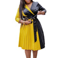 D396 african plus size women's clothing  new fashionable color block tie-up pleated skirt elegant export dress