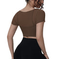 Fake two-piece mesh sports short-sleeved t-shirt for women with chest pad and navel-baring topsoutwear yoga quick-drying slimming look fitness clothes