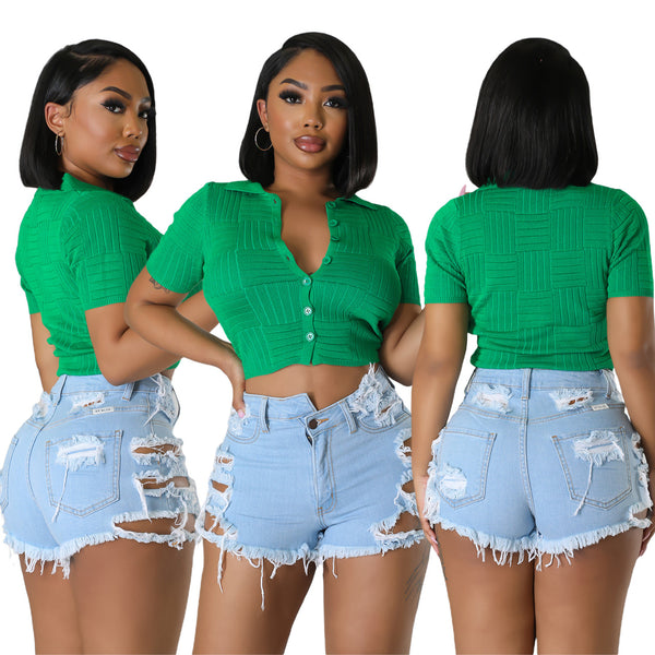 YD8735-A9 European and American women's clothing,  new models, fashion holes, irregular denim shorts,  women's clothing