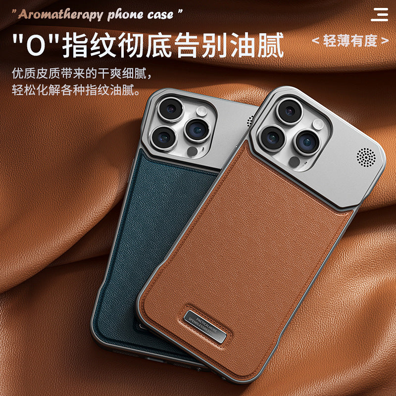 Iphone 16 leather magnetic aroma diffuser case, compatible with iphone 17 pro, iphone 15 charging, iphone 14 protective cover, iphone 17 air